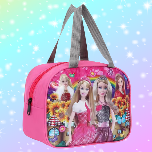 Kids' Pink Barbie Doll Print Insulated Lunch Bag – Lightweight Handbag with Dual Handles & Zipper Closure for School, Picnic & Travel