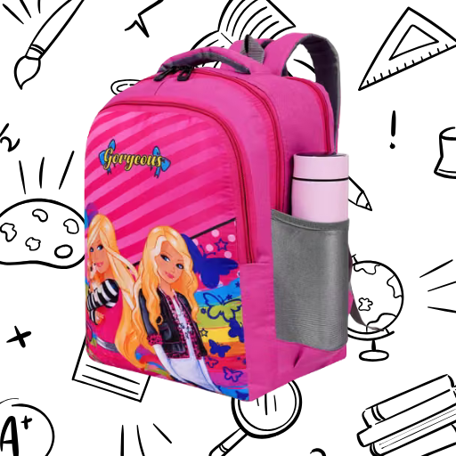 Kids Fashion Doll Print School Backpack for Girls – Multi-Pocket Pink Cartoon Casual Daypack