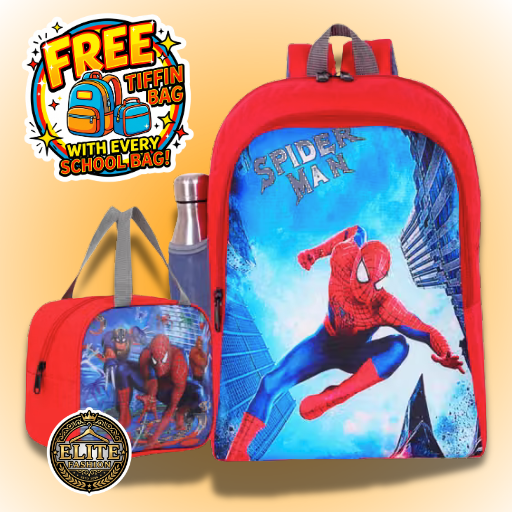 Elite Fashion Kids Spider-Man School Backpack with Free Matching Lunch Bag Combo (Red)
