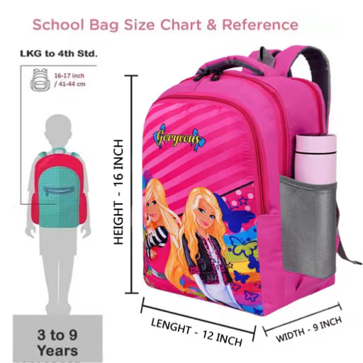 Kids Fashion Doll Print School Backpack for Girls – Multi-Pocket Pink Cartoon Casual Daypack