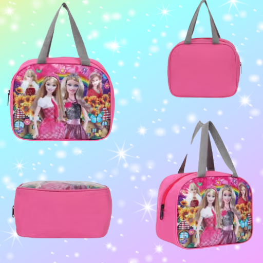 Kids' Pink Barbie Doll Print Insulated Lunch Bag – Lightweight Handbag with Dual Handles & Zipper Closure for School, Picnic & Travel
