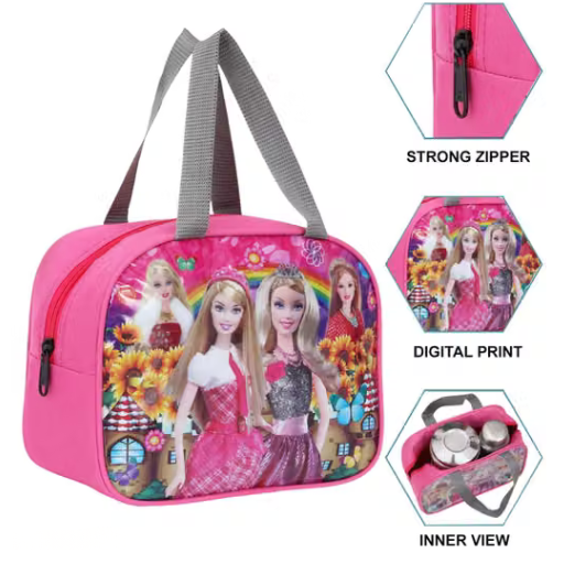 Kids' Pink Barbie Doll Print Insulated Lunch Bag – Lightweight Handbag with Dual Handles & Zipper Closure for School, Picnic & Travel