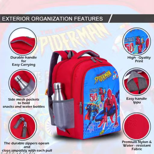 Kids Spider-Man School Backpack with Bottle Pocket – Red & Blue