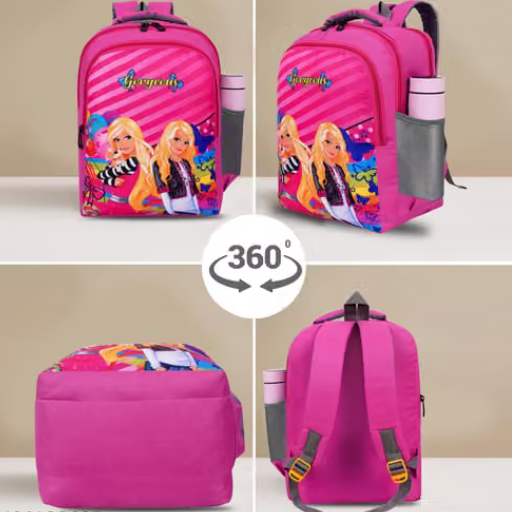 Kids Fashion Doll Print School Backpack for Girls – Multi-Pocket Pink Cartoon Casual Daypack