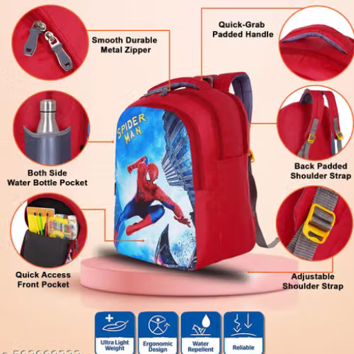 Kids Spider-Man School Backpack with Bottle Pocket – BLUE & RED