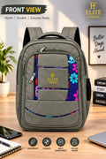 ELITE FASHION Multi-Compartment Casual Backpack – Stylish Floral Accent Daypack for College, School & Everyday Travel (Grey)