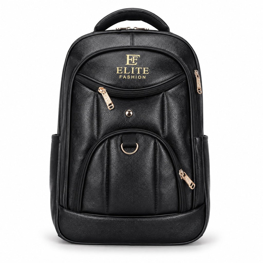 ELITE FASHION Waterproof Leatherette Travel & Office Backpack | College Bag with Side Pockets (Black)