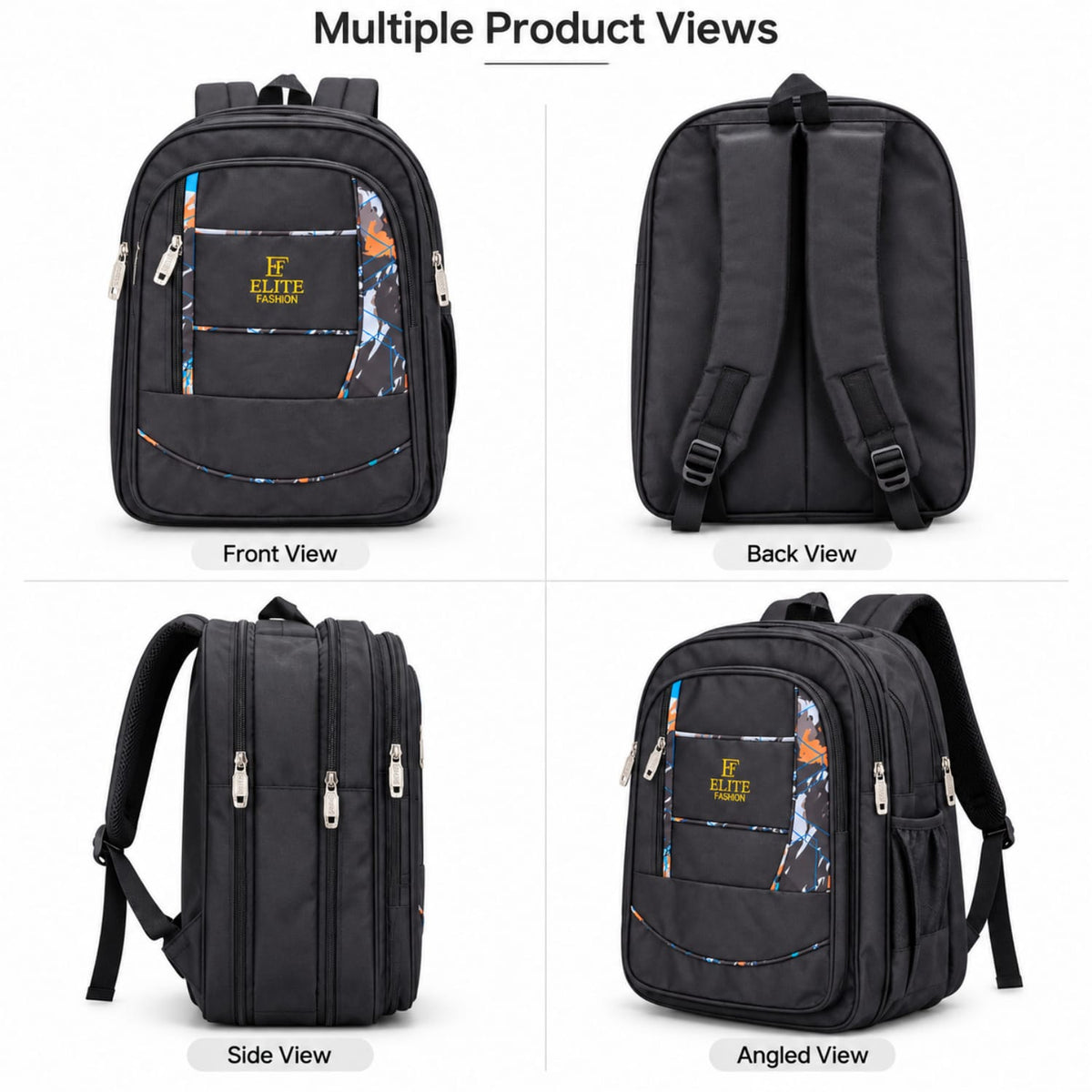ELITE FASHION Trendy Multi-Pocket Backpack / School & College Bag for Men & Women (Black)