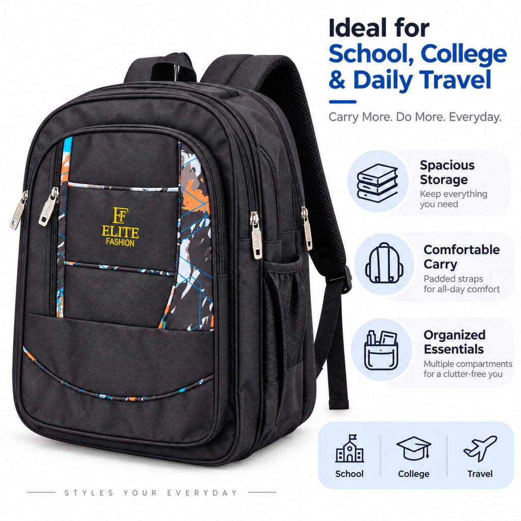 ELITE FASHION Trendy Multi-Pocket Backpack / School & College Bag for Men & Women (Black)