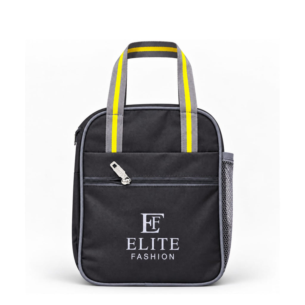 ELITE FASHION 9L Insulated Lunch Bag with Bottle Holder & Front Pocket – Thermal Meal Prep Tote for Office, Travel & School (Black)