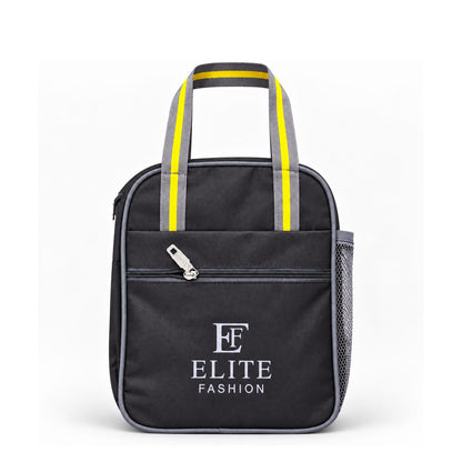 ELITE FASHION 9L Insulated Lunch Bag with Bottle Holder & Front Pocket – Thermal Meal Prep Tote for Office, Travel & School (Black)