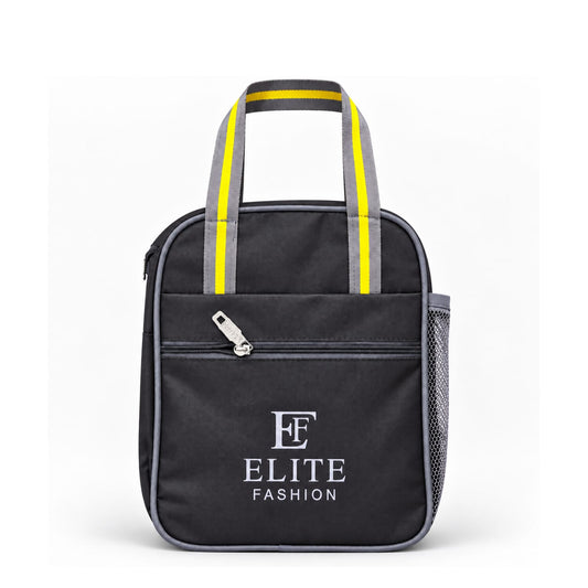 ELITE FASHION 9L Insulated Lunch Bag with Bottle Holder & Front Pocket – Thermal Meal Prep Tote for Office, Travel & School (Black)