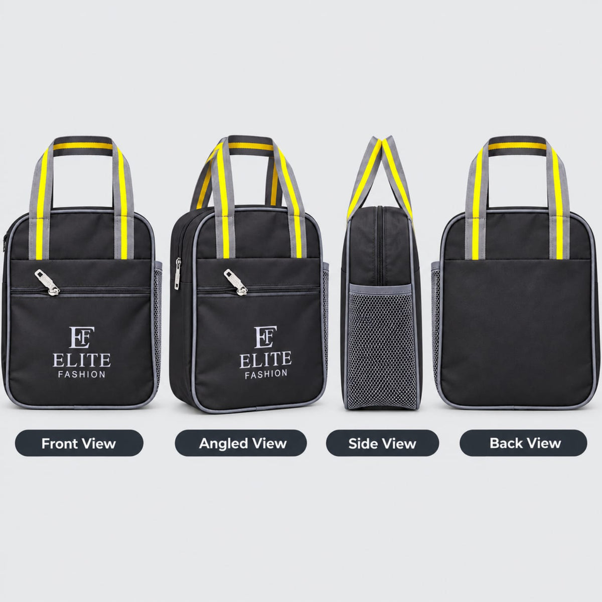 ELITE FASHION 9L Insulated Lunch Bag with Bottle Holder & Front Pocket – Thermal Meal Prep Tote for Office, Travel & School (Black)