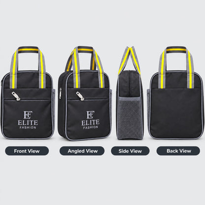 ELITE FASHION 9L Insulated Lunch Bag with Bottle Holder & Front Pocket – Thermal Meal Prep Tote for Office, Travel & School (Black)