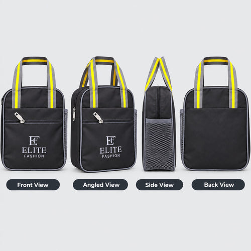 ELITE FASHION 9L Insulated Lunch Bag with Bottle Holder & Front Pocket – Thermal Meal Prep Tote for Office, Travel & School (Black)
