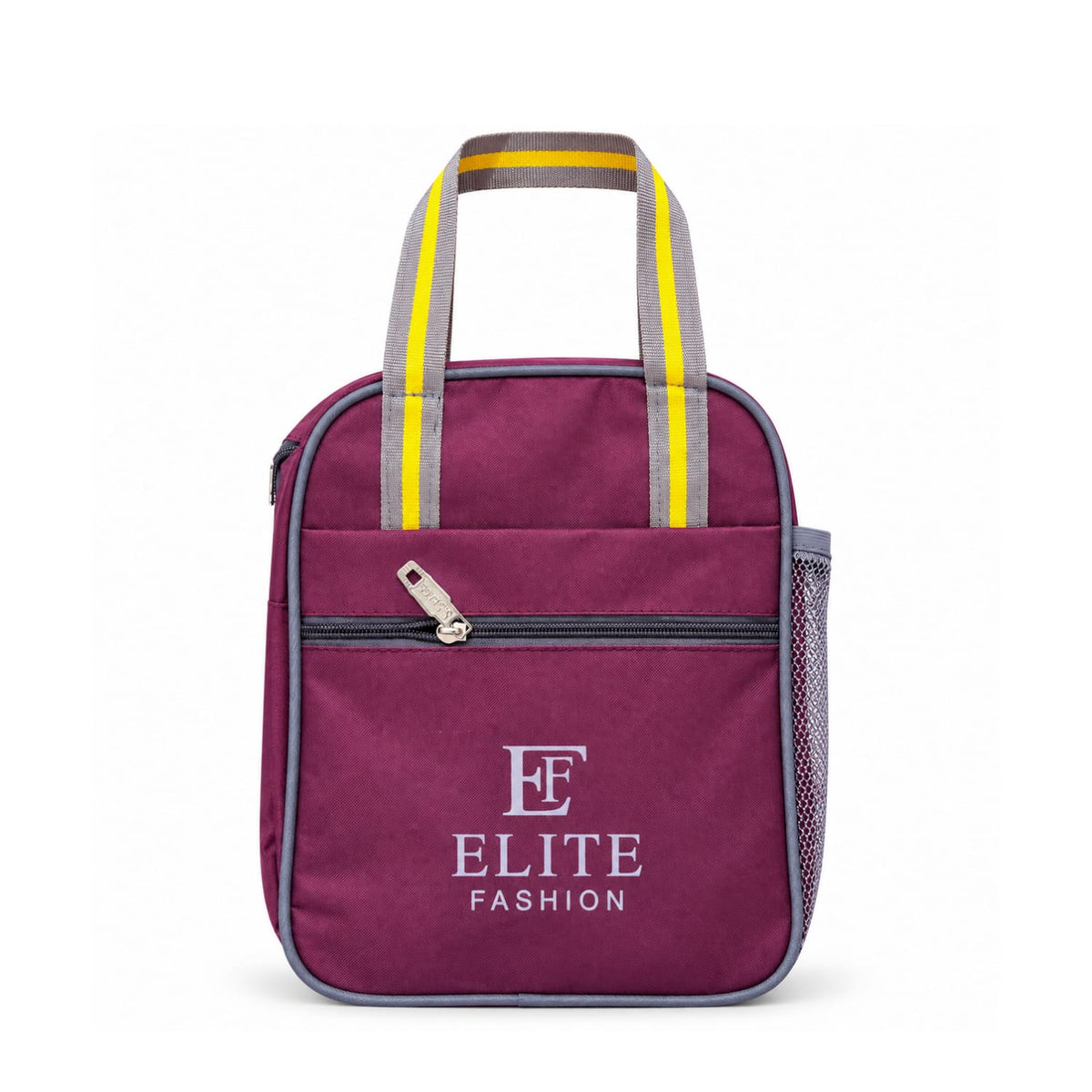 Elite Fashion Maroon Multi-Pocket Lunch Bag with Water Bottle Holder & Zipper Compartment