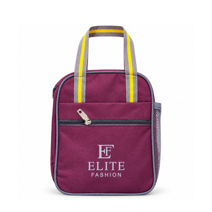 Elite Fashion Maroon Multi-Pocket Lunch Bag with Water Bottle Holder & Zipper Compartment