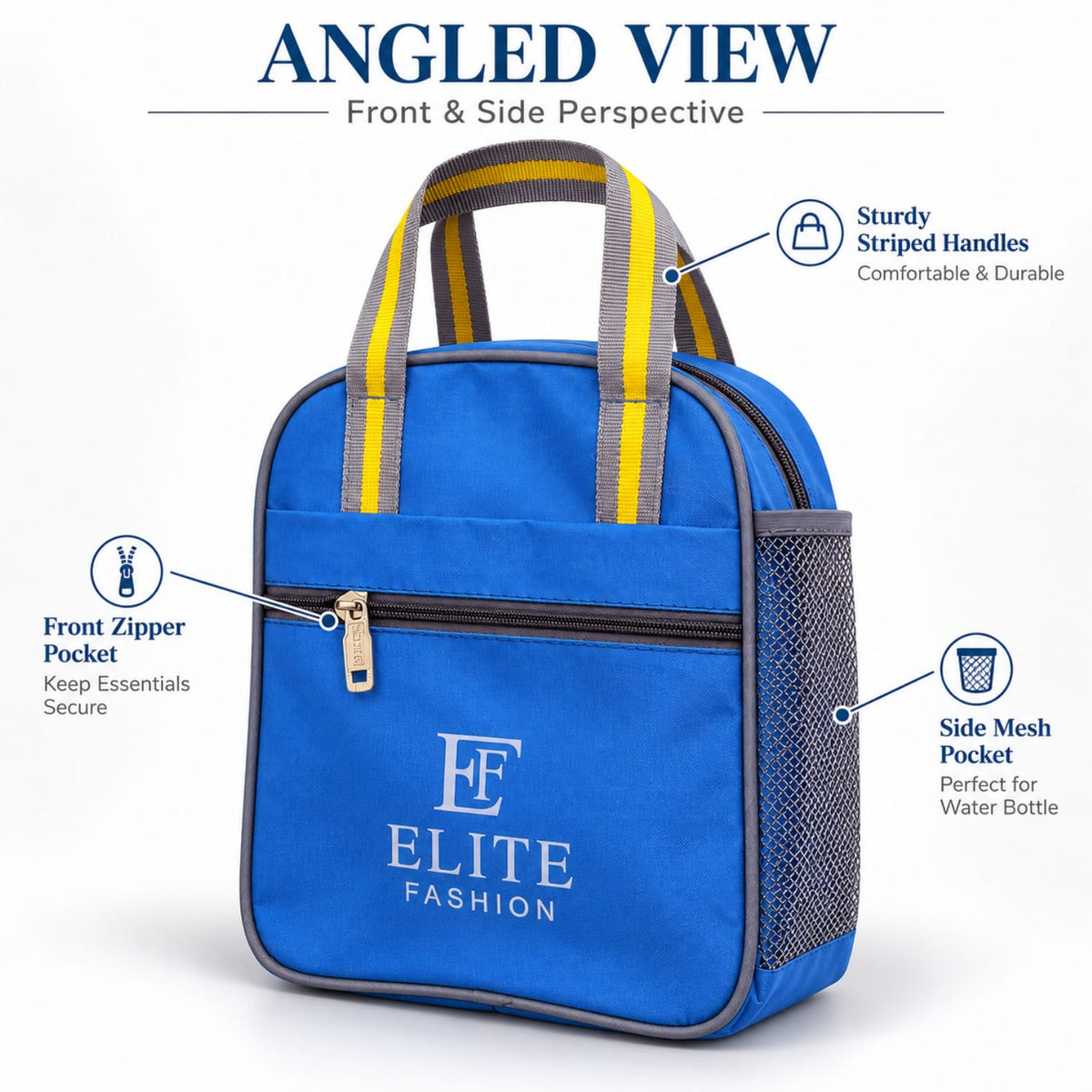 ELITE FASHION Premium Insulated Lunch Tote Bag – 9L Thermal Tiffin Bag for Office & Daily Commute (Royal Blue)